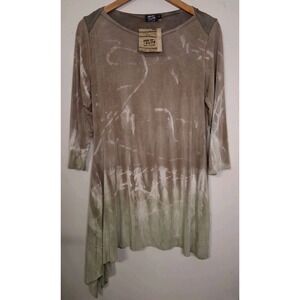 ART OF CLOTH  Lagenlook Tunic Top M Brandy Fern Splatter JERSEY Stretchy NWT$175